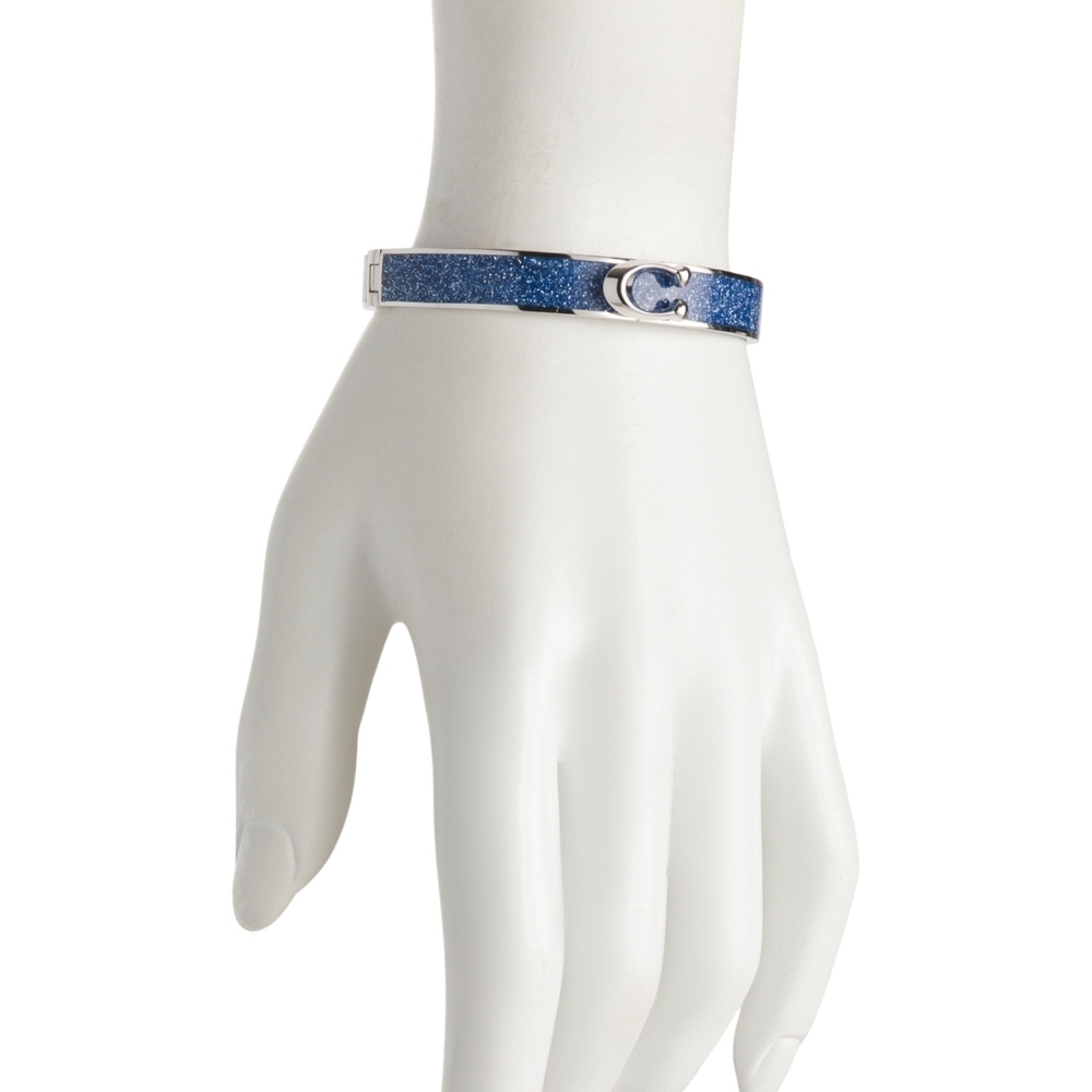 Coach Signature C Buckle Hinged Bangle Bracelet Silver & Blue Sparkle - Picture 2 of 2